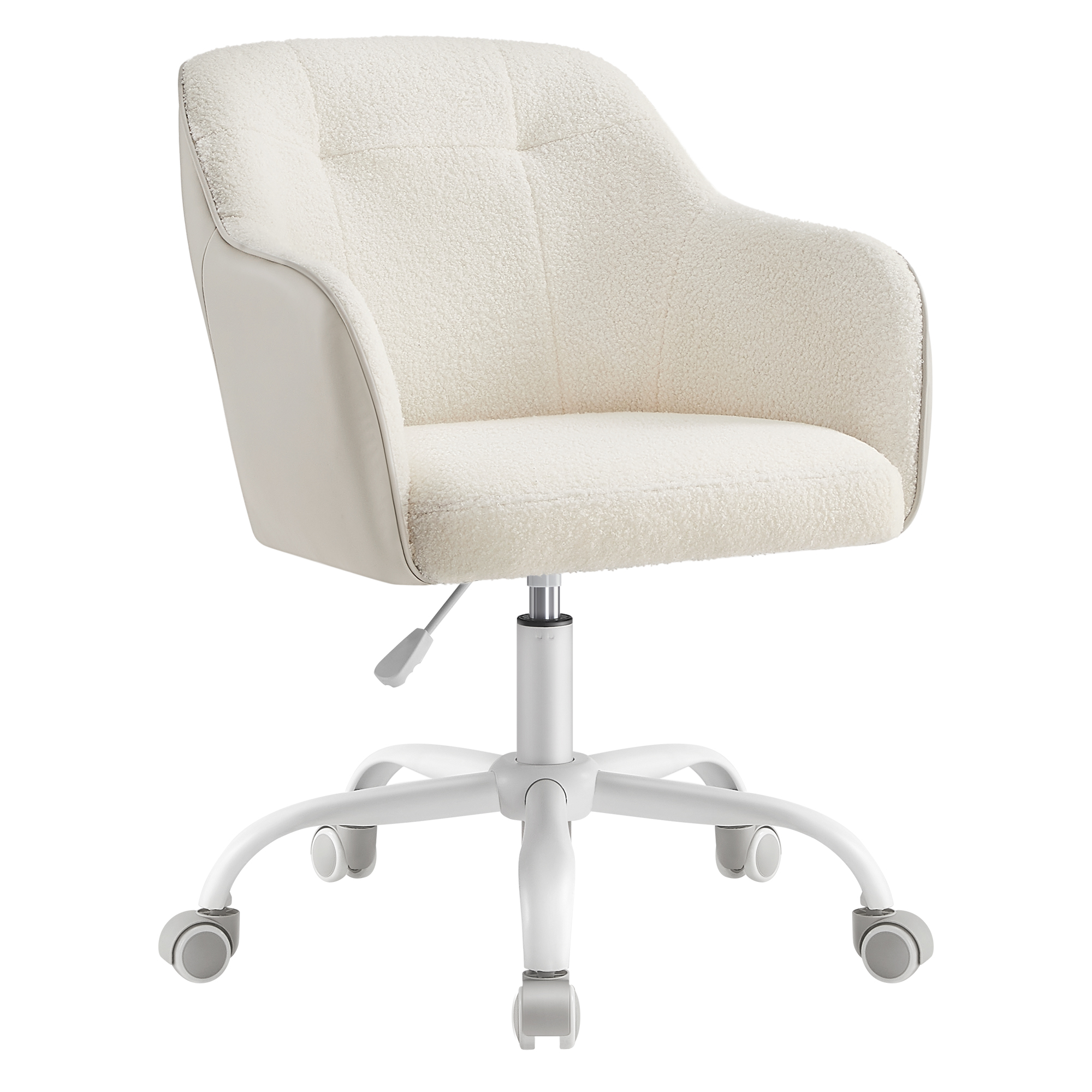 Sedia da studio SONGMICS, sedia girevole, altezza regolabile, carico 110 kg, struttura in acciaio, tessuto felpato traspirante e PU, per studio, camera da letto, beige cappuccino/grigio piccione/rosa