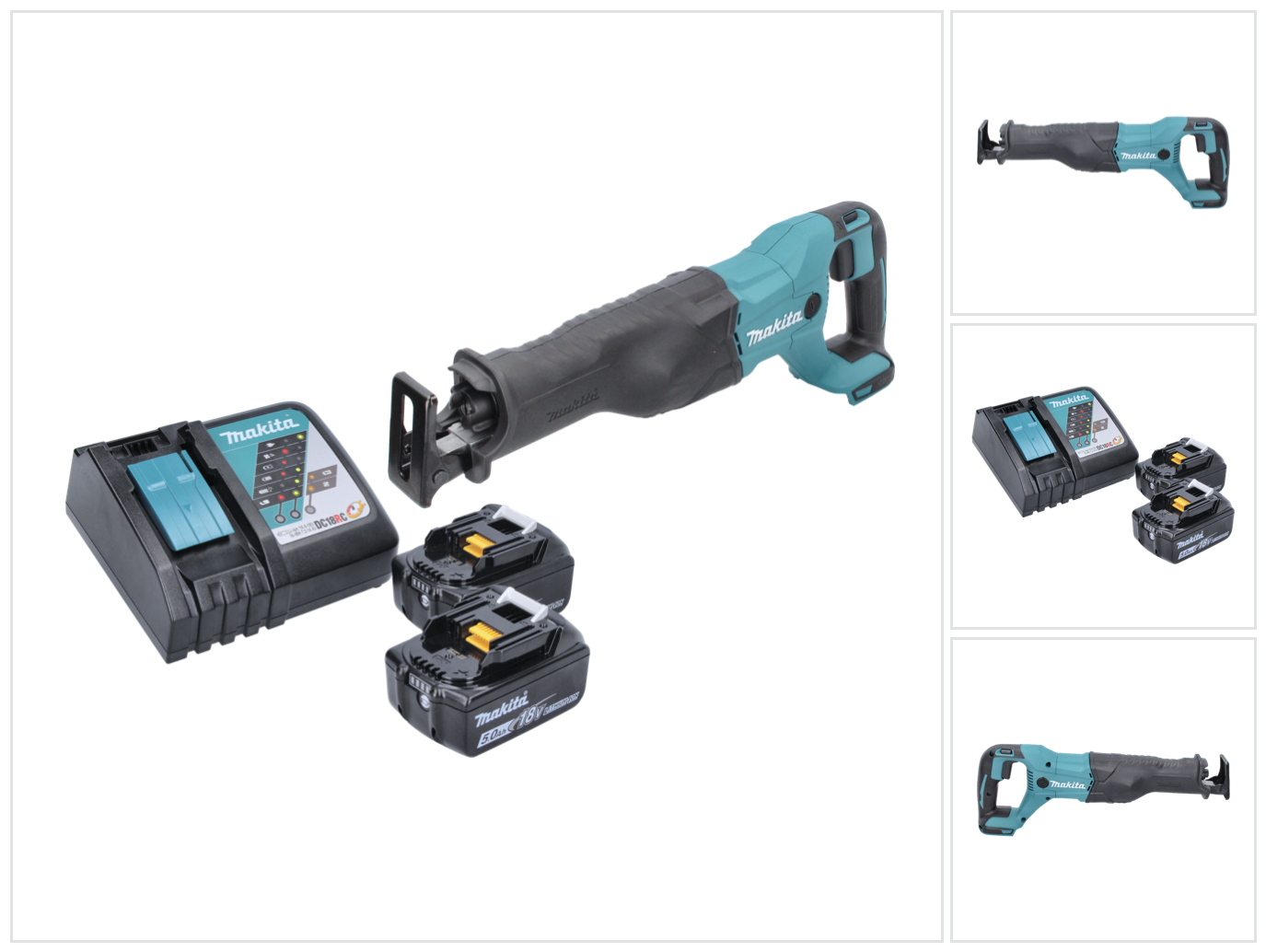 Sega A Nastro A Batteria Makita Djr 186 Rt 18 V + 2 Batterie Da 5,0 Ah + Caricabatterie