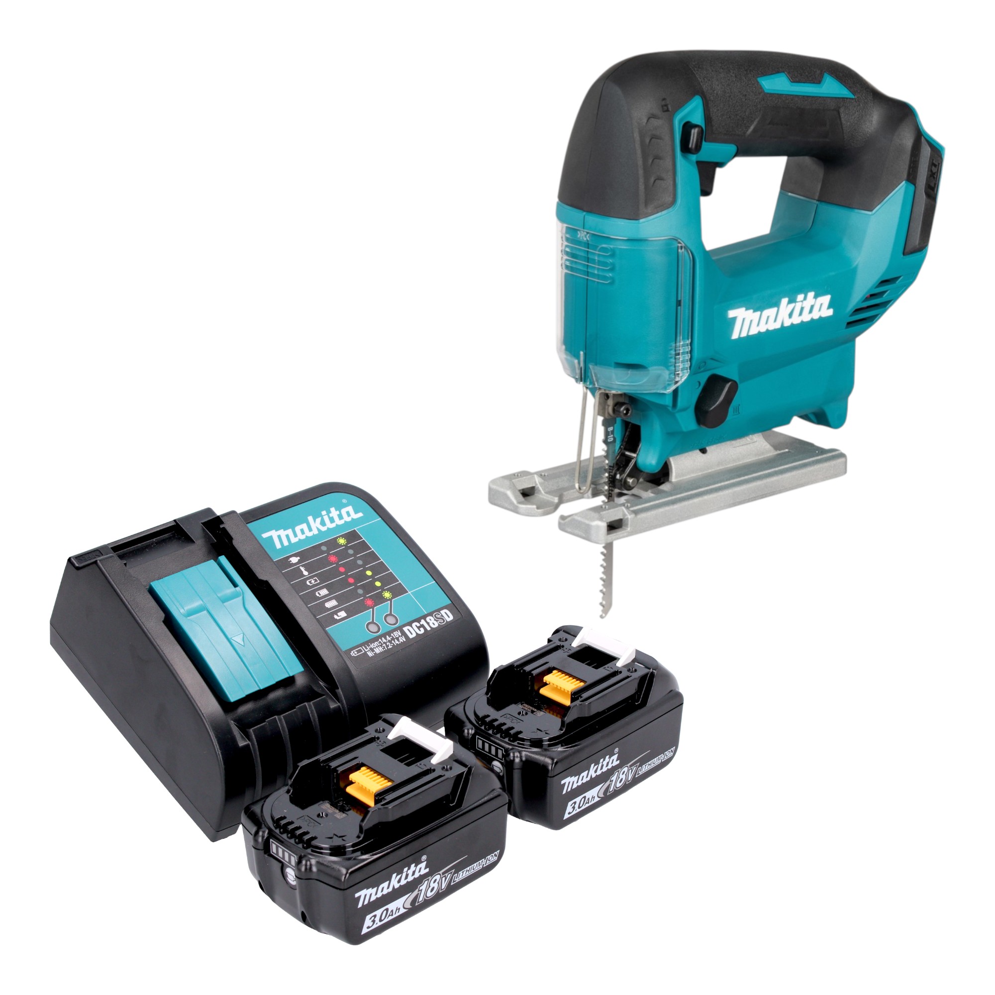 Seghetto Alternativo A Batteria Makita Djv 186 Sf 18 V + 2 Batterie Da 3,0 Ah + Caricabatterie