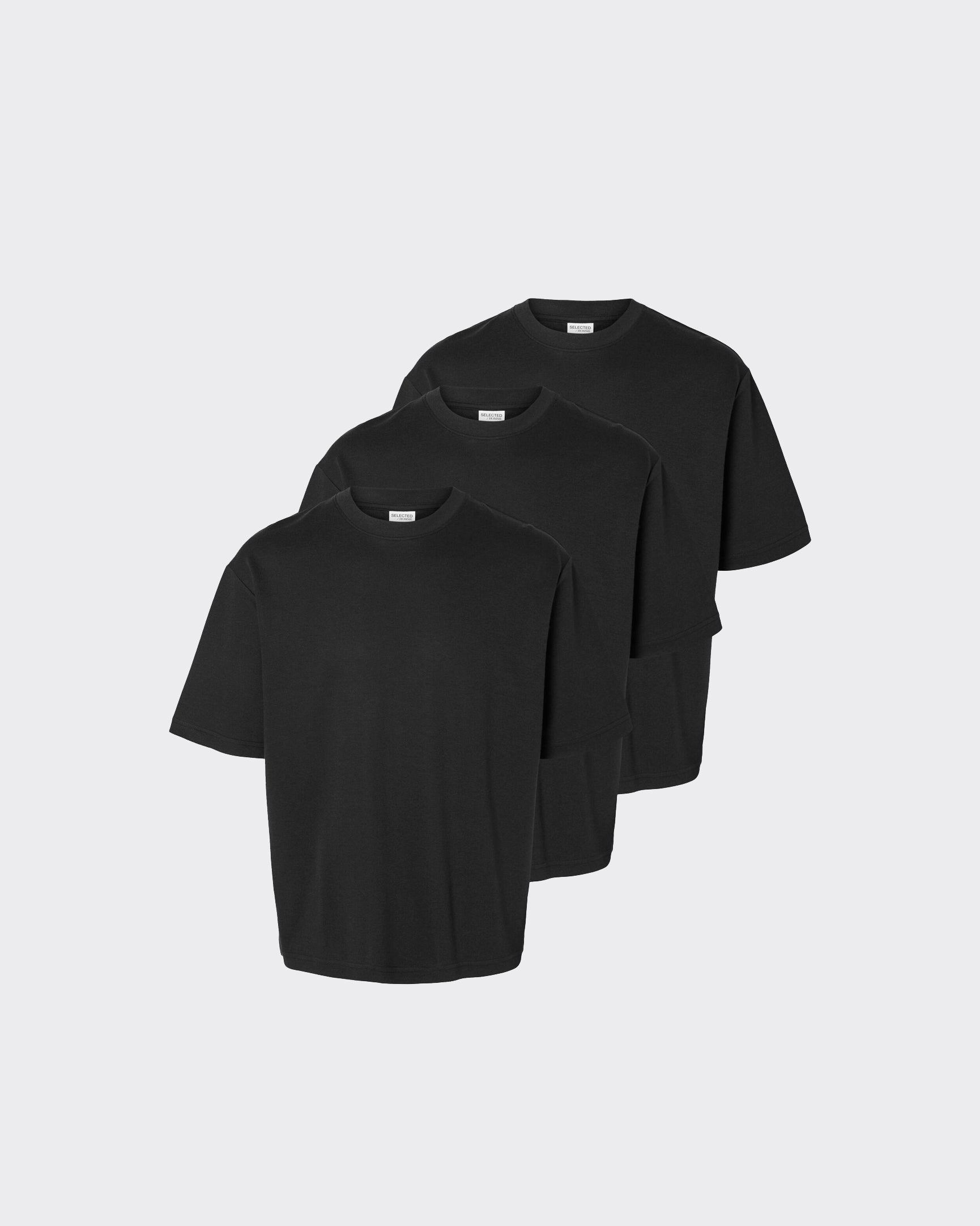 Selected Homme T-Shirt Loose Oscar Nero 3 Pack Nero