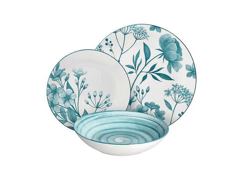 Servizio piatti TOGNANA CORALIE TEAL per 6 persone, 18 pezzi, Porcellana, Verde acqua