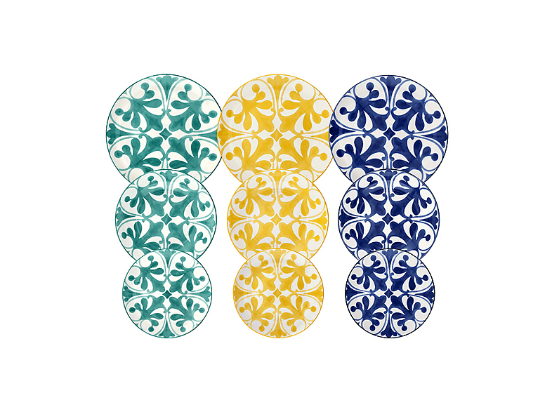 Servizio piatti TOGNANA MAJOLICA per 6 persone, 18 pezzi, Porcellana, Multicolore