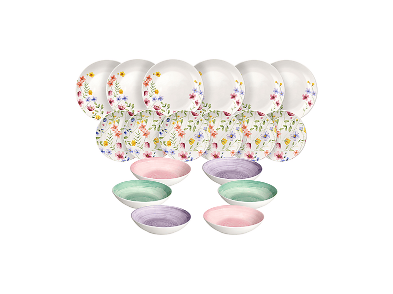 Servizio piatti TOGNANA PETALS per 6 persone, 18 pezzi, Porcellana, Multicolore