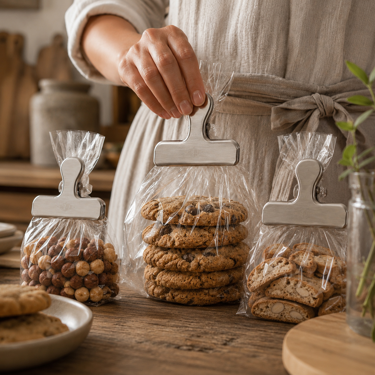 Set 3 mollette chiudipacco Ideale in acciaio