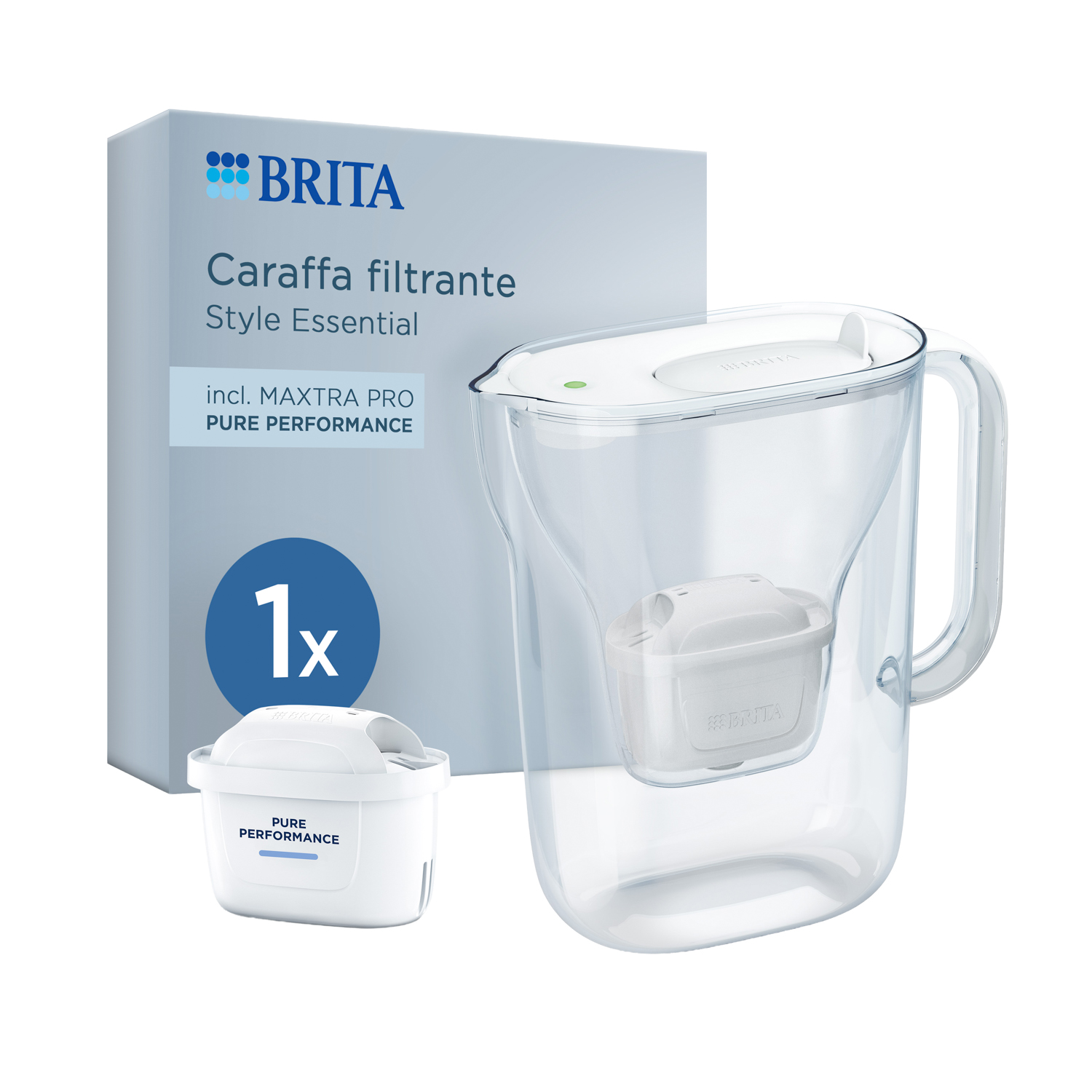Set caraffa filtrante Brita Style Essential bianca con filtro