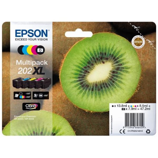 Set cartucce stampante Serie Kiwi Nero/Ciano/Magenta/Nero photo/Giallo CLARIA Multipack 202 Xl C13T02G74020