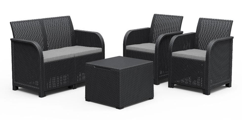 Set da Giardino Divano 2 Poltrone e Tavolino in Resina Keter Rosalie Lounge Antracite Set da Giardino Divano 2 Poltrone e Tavolino in Resina Keter Rosalie Lounge Antracite