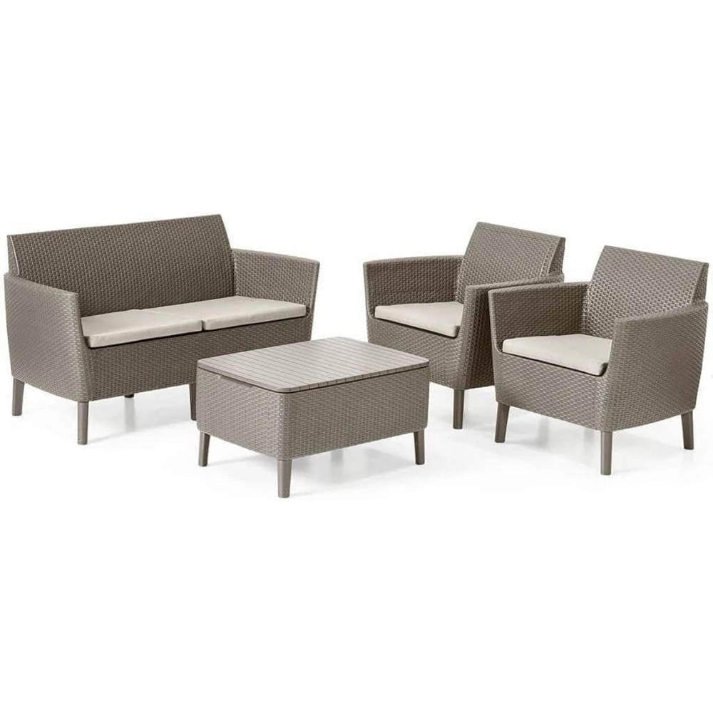 Set da Giardino Keter Salemo Divano 2 Poltrone Tavolo Contenitore Colore: Cappuccino