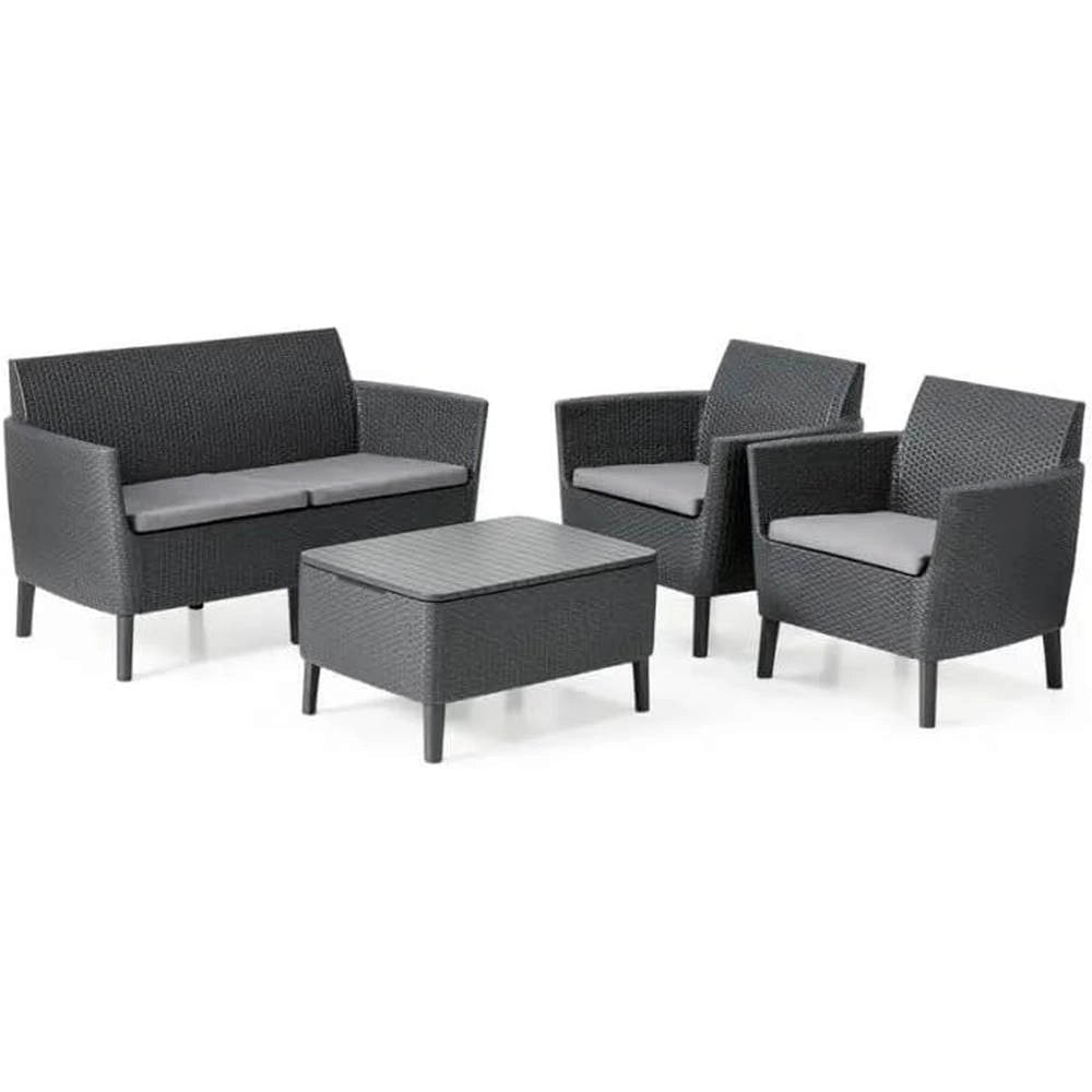 Set da Giardino Keter Salemo Divano 2 Poltrone Tavolo Contenitore Colore: Grafite