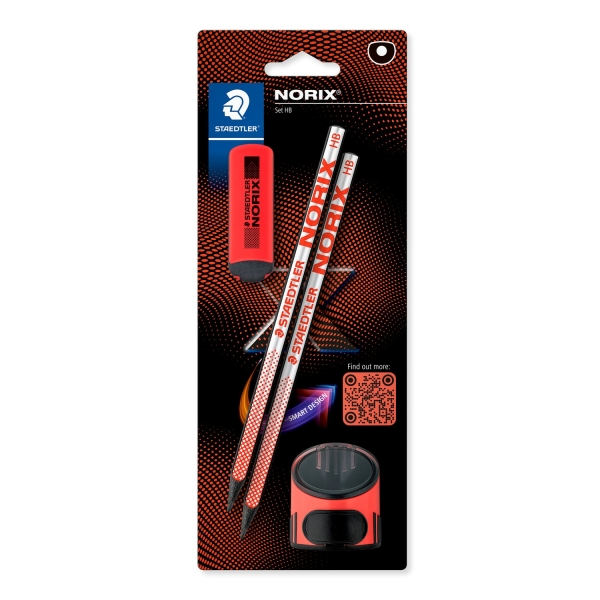 Set di 2 matite di grafite HB Staedtler Norix con gomma e temperino - Legno nero - Design elegante