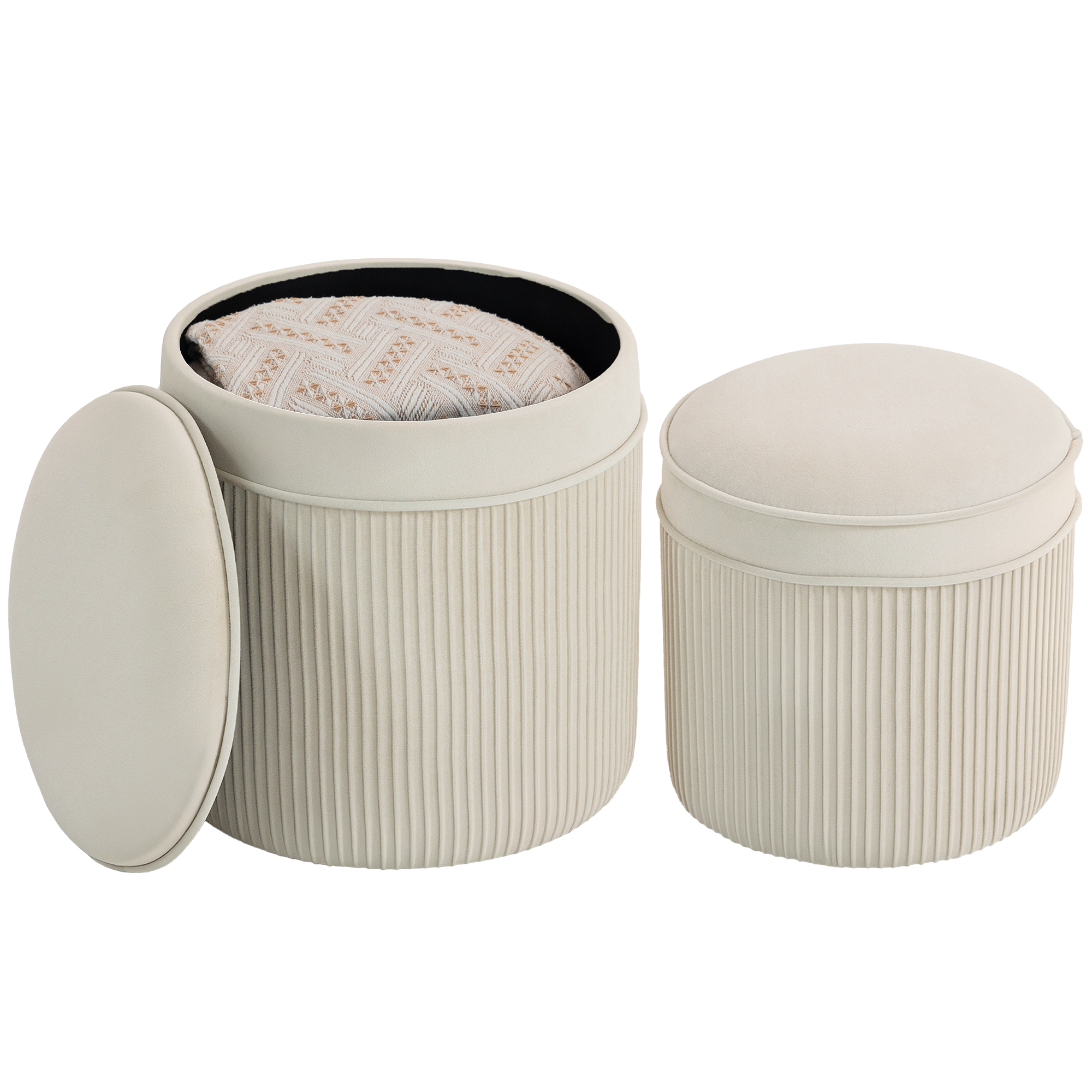 Set di 2 pouf contenitori in velluto HOMCOM, poggiapiedi rotondi, sgabello rotondo con coperchio rimovibile e seduta imbottita
