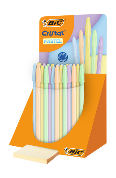 Set di 40 penne a sfera Bic Cristal Pastel - Corpo opaco in colori pastello - Punta tonda da 1 mm - Tratto da 04 mm - Inchiostro a base d'olio - Colore inchiostro blu