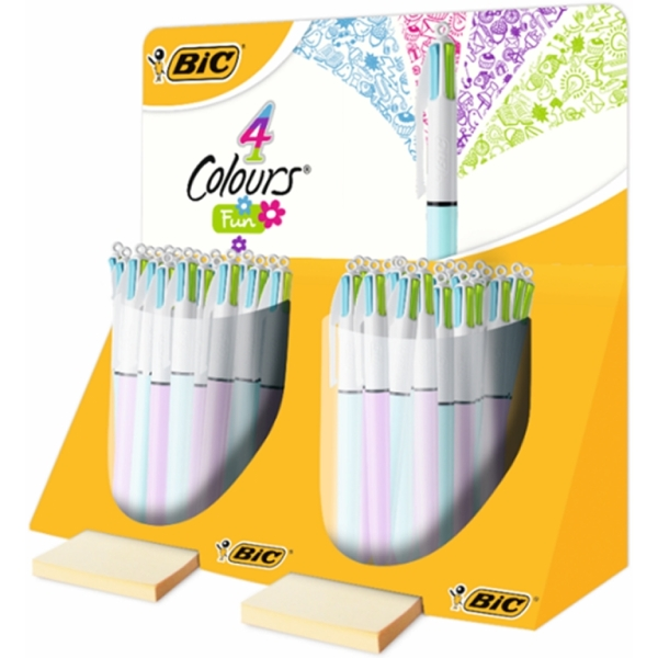 Set di 40 penne a sfera retrattili Bic 4 Colours Fun Display - Punta media da 10 mm - Inchiostro a base d'olio - Colori: rosa viola turchese e verde lime Set di 40 penne a sfera retrattili Bic 4 Colours Fun Display - Punta media da 10 mm - Inchiostro a base d'olio - Colori: rosa viola turchese e verde lime
