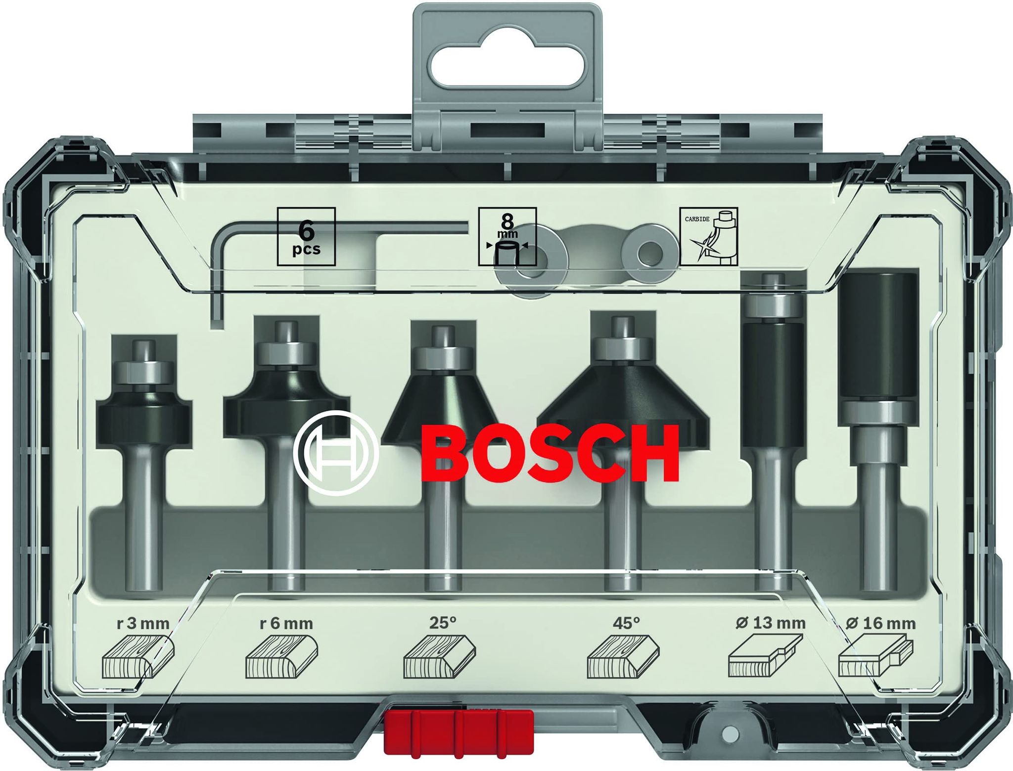 Set Di 6 Frese Bosch Con Gambo Da 8 Mm Per Spianare/smussare/arrotondare - 2607017469 Set Di 6 Frese Bosch Con Gambo Da 8 Mm Per Spianare/smussare/arrotondare - 2607017469