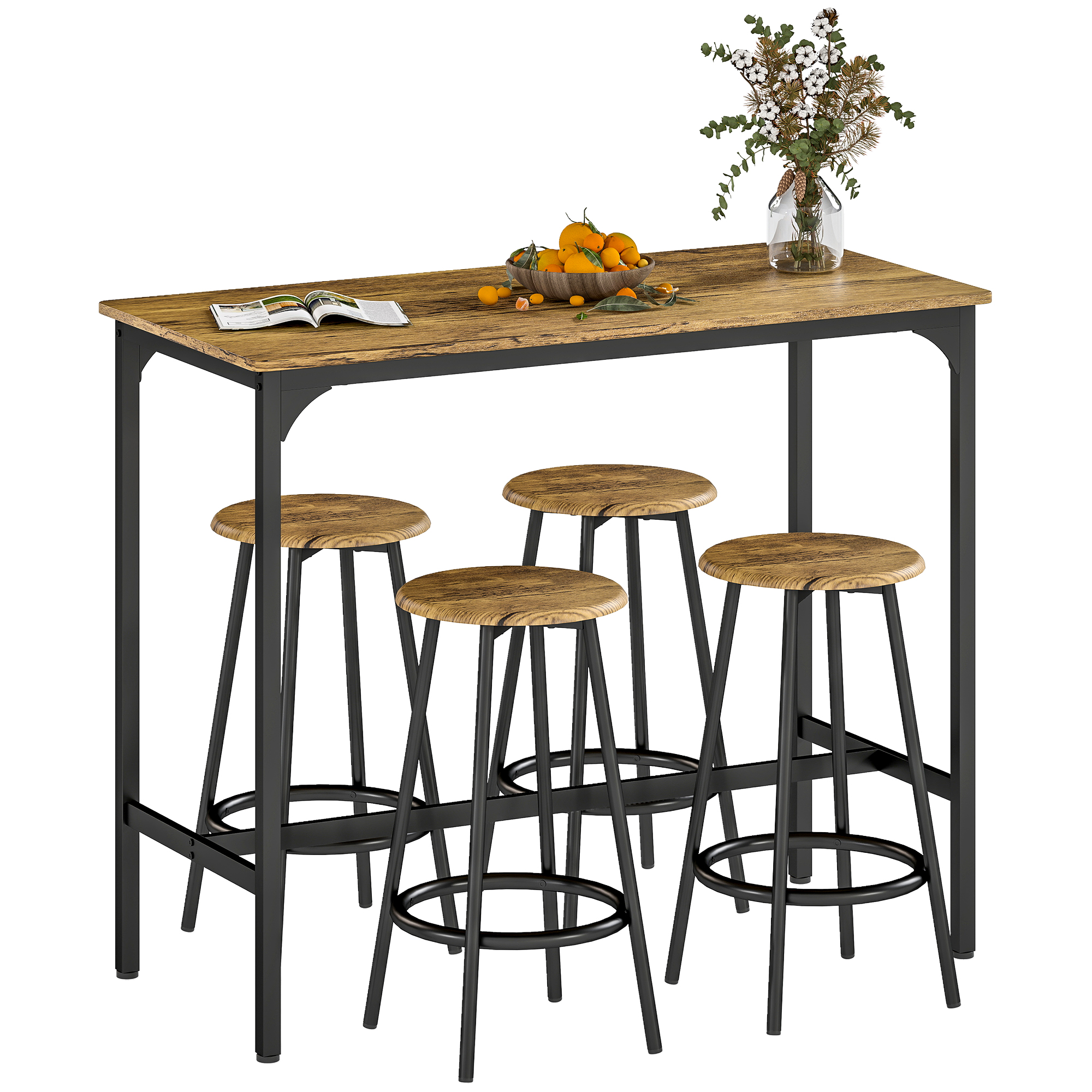 Set HOMCOM tavolo bistro da caffè con 4 sgabelli da bar, set tavolo alto da cucina e sgabello, con poggiapiedi, stile moderno