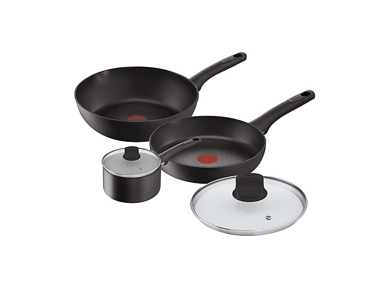 Set padelle LAGOSTINA Cucina Eco, 5 pezzi,Compatibile con Induzione e Gas, Ø 18/24/28 cm, Alluminio, Rivestimento Titanium, Nero