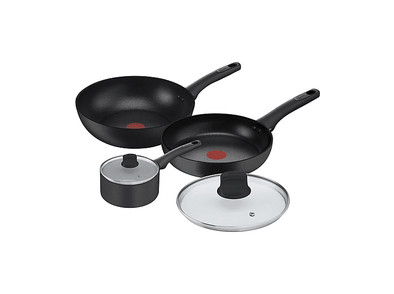 Set padelle LAGOSTINA Cucina Naturale, 5 pezzi, Compatibile con Induzione e Gas, Ø 18/24/28 cm, Alluminio, Rivestimento Titanium Antiaderente, Nero