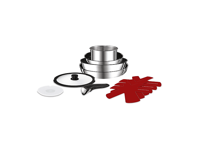 SET PADELLE LAGOSTINA INGENIO INOX 7 PEZZI, In Acciaio Inox con Manico Amovibile Salvaspazio, Adatto a tutti i piani cottura