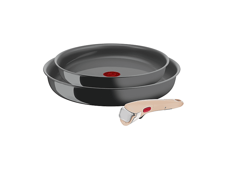 Set padelle + manico LAGOSTINA Ingenio Vivissima, 3 pezzi, Compatibile con Induzione e Gas, Ø24/28 cm, Alluminio, Rivestimento in Ceramica Antiaderente, Grigio Beige