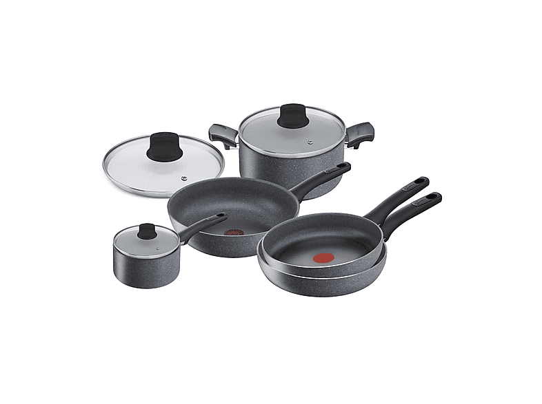 Set pentole e padelle LAGOSTINA Cucina Green, 8 pezzi, Compatibile con Induzione Gas, Ø 18/24/24/28/28 cm, Alluminio, Grigio marmorizzato