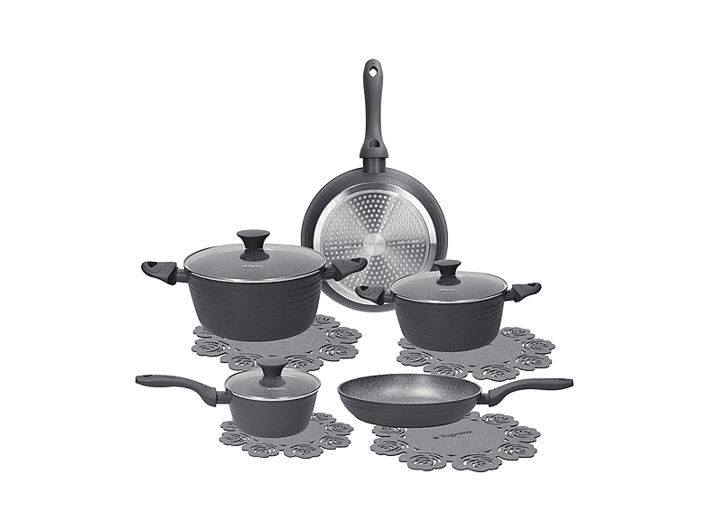 Set pentole e padelle TOGNANA COOKING CIRCLE, 8 pezzi, Compatibile con piano cottura a gas induzione, Alluminio Forgiato, Grigio