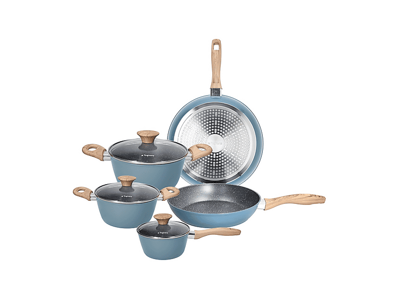 Set pentole e padelle TOGNANA SKYLINE, 8 pezzi, Compatibile con piano cottura a gas induzione, Alluminio forgiato, Azzurro