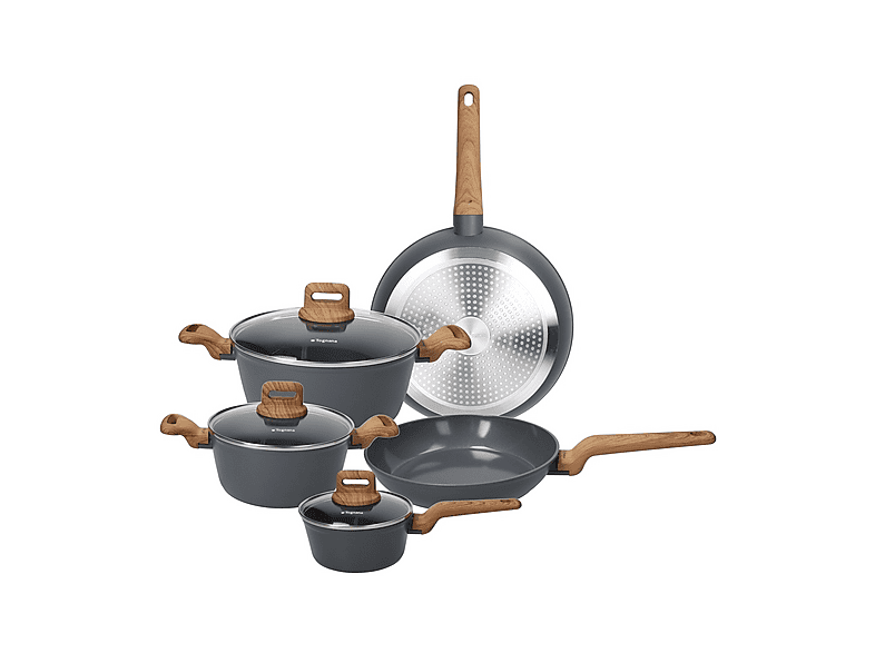 Set pentole e padelle TOGNANA T-CARE MY COOKING, 8 pezzi, Compatibile con piano cottura a gas induzione, Alluminio, Grigio