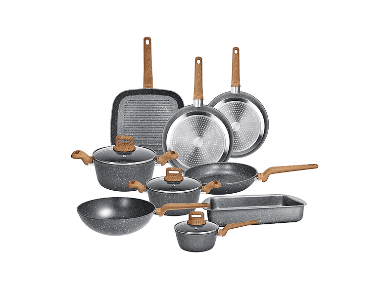 Set pentole e padelle TOGNANA WILD STONE, 12 pezzi, Compatibile con piano cottura a gas induzione, Alluminio, Grigio