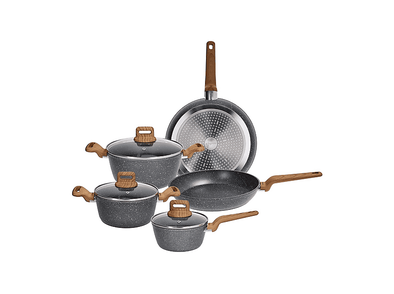 Set pentole e padelle TOGNANA WILD STONE, 8 pezzi, Compatibile con piano cottura a gas induzione, Alluminio, Grigio