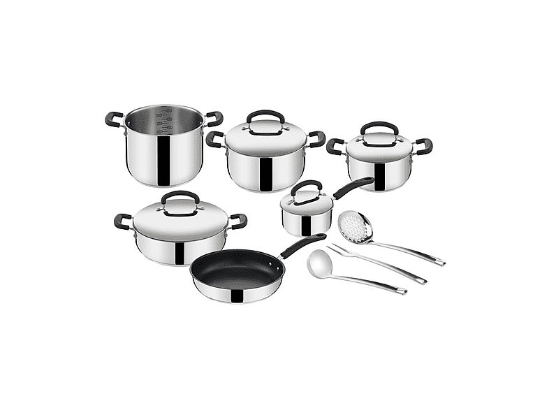 Set pentole LAGOSTINA Pratica, 13 pezzi, Compatibile con Induzione e Gas Forno, Acciaio Inox, Manici Ergonomici