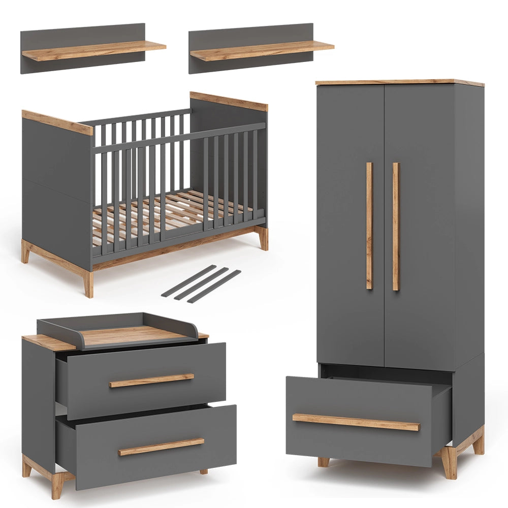 Set per cameretta Malia Grigio/Rovere Set di 4 Vitalispa