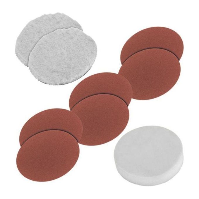 Set ricambio lucidatrice auto 2 cuffie, 1 tampone e 6 abrasivi (180mm) 2093233 Set ricambio lucidatrice auto 2 cuffie, 1 tampone e 6 abrasivi (180mm) 2093233