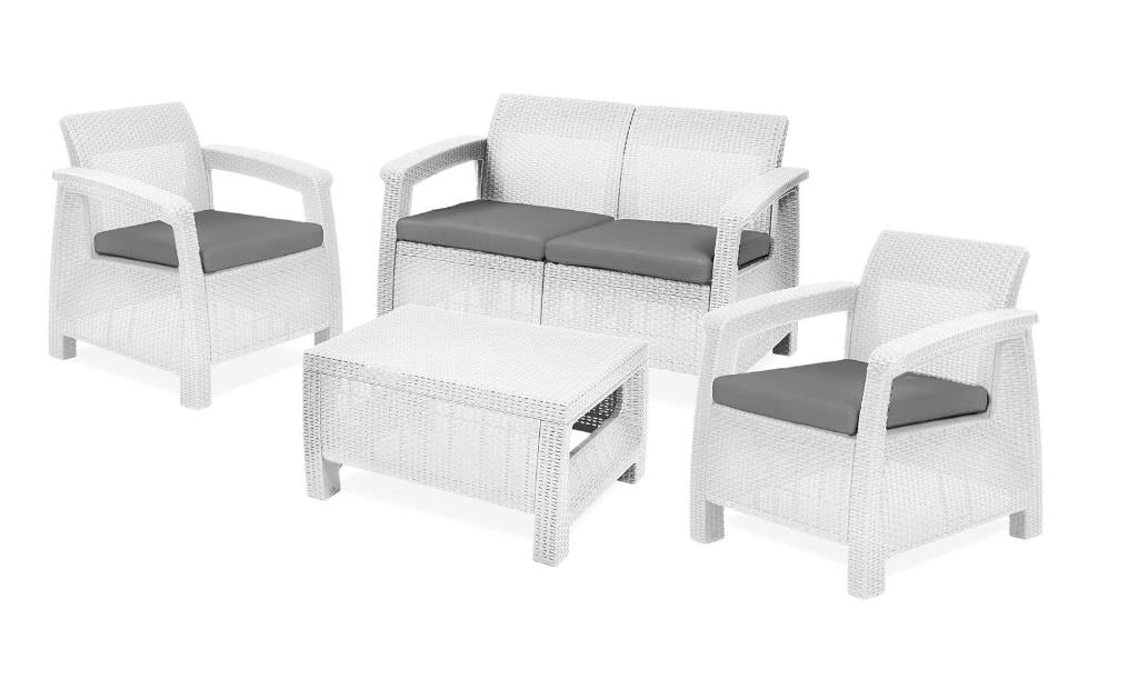 Set Salotto da Giardino Divano + Poltrone + Tavolino Courfu' White Keter Set Salotto da Giardino Divano + Poltrone + Tavolino Courfu' White Keter