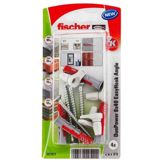 Set tasselli bimateriale con gancio corto (8mm) Duopower Easy Hook ( 4 pz) 557917