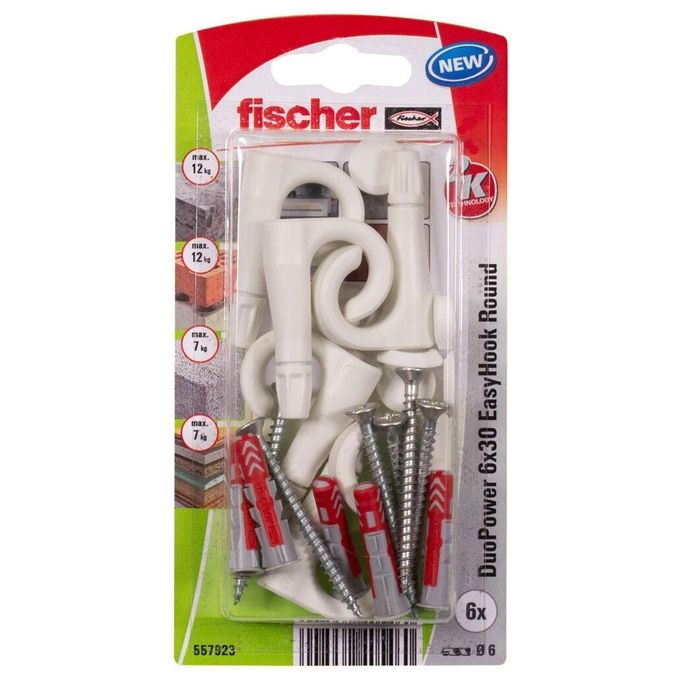 Set tasselli bimateriale con occhiolo aperto (6mm) Duopower Easy Hook ( 6 pz) 557923
