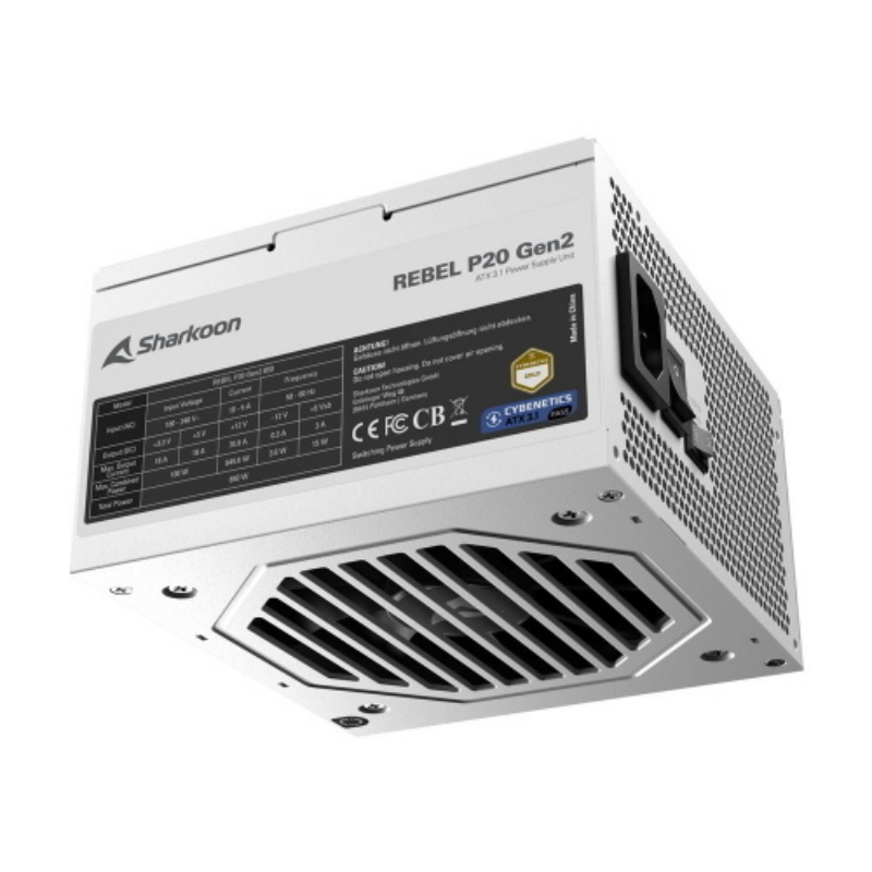 Sharkoon rebel p20 gen2 alimentatore 850 w modulare cybenetics gold atx 3.1 bianco