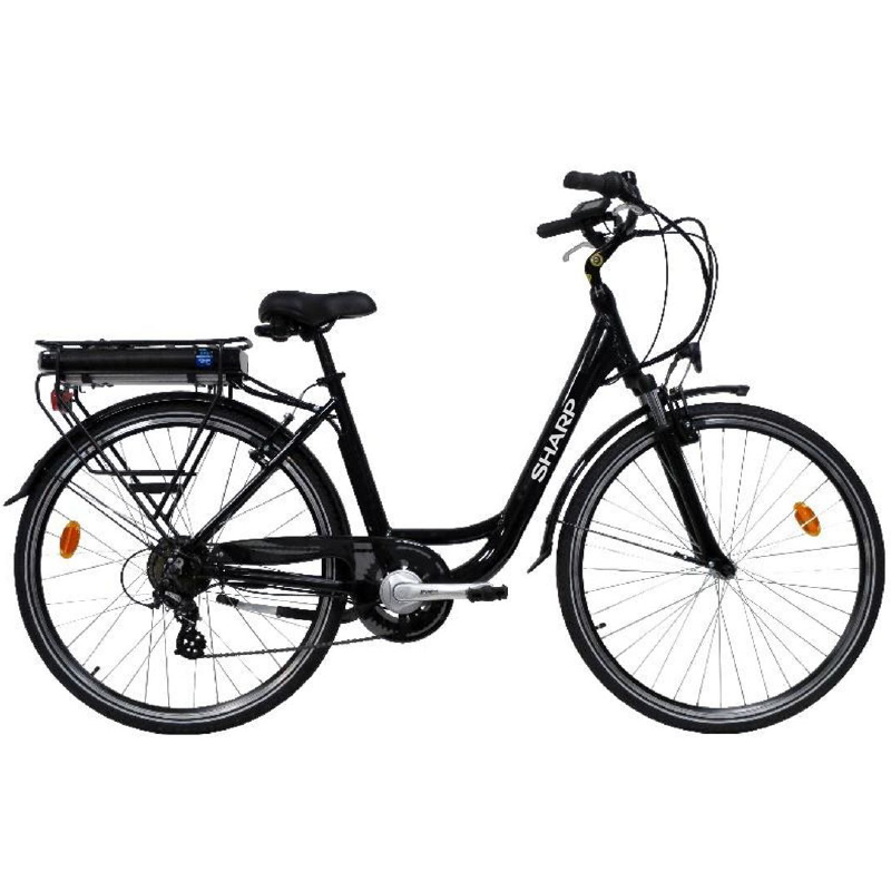 SHARP (BK-CD03E-B) CITY E-BIKE (NERA) - BICICLETTA ELETTRICA - RUOTE 26X1.75 - MOTORE 250W 36V - BATTERIA 36V 10AH CERTIFICATA - TELAIO IN ALLUMINIO - AUTONOMIA FINO AD 60KM