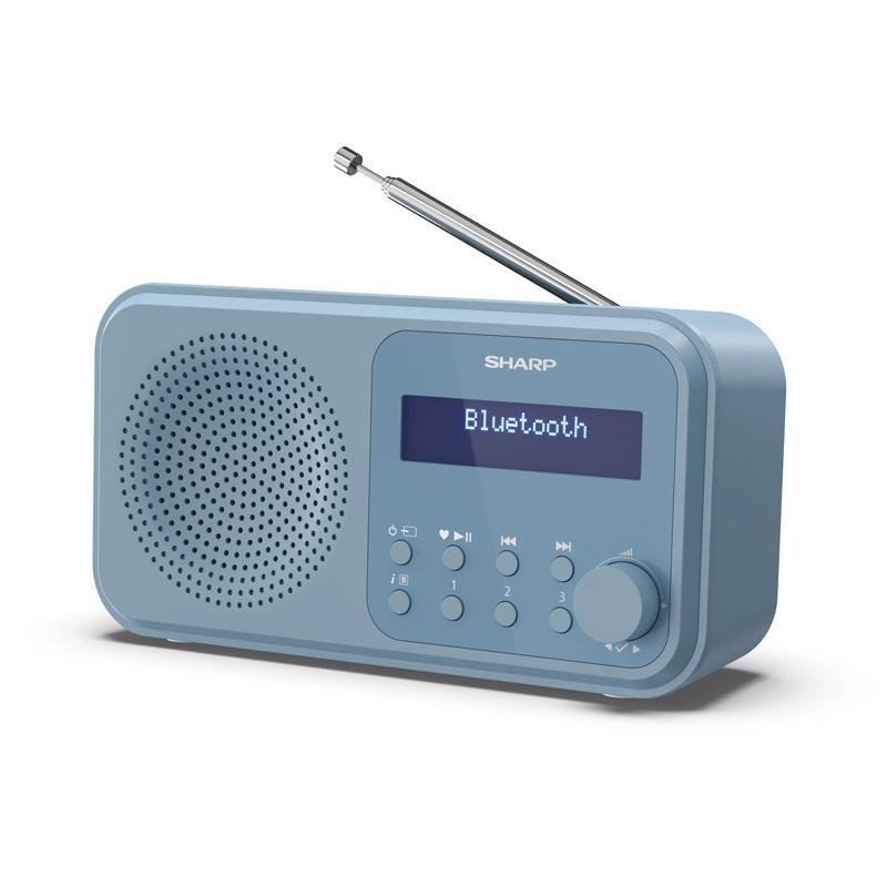 Sharp dr-p420(bl) radio digitale dab/dab+ portatile compatta con streaming audio senza filili bluetooth e alimentazione tramite usb o batteria, colore blu