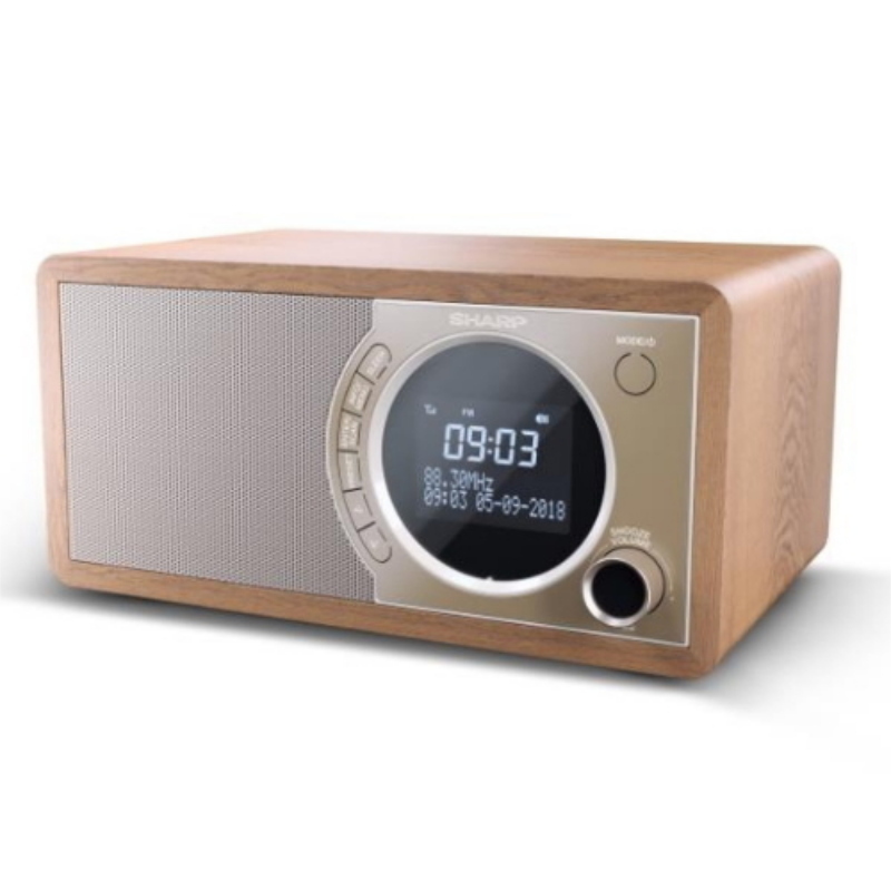 Sharp dr450 radio digitale dab/dab+/fm con rds bluetooth 4.2 20 stazioni memorizzabili sveglia display lcd design retro` marrone