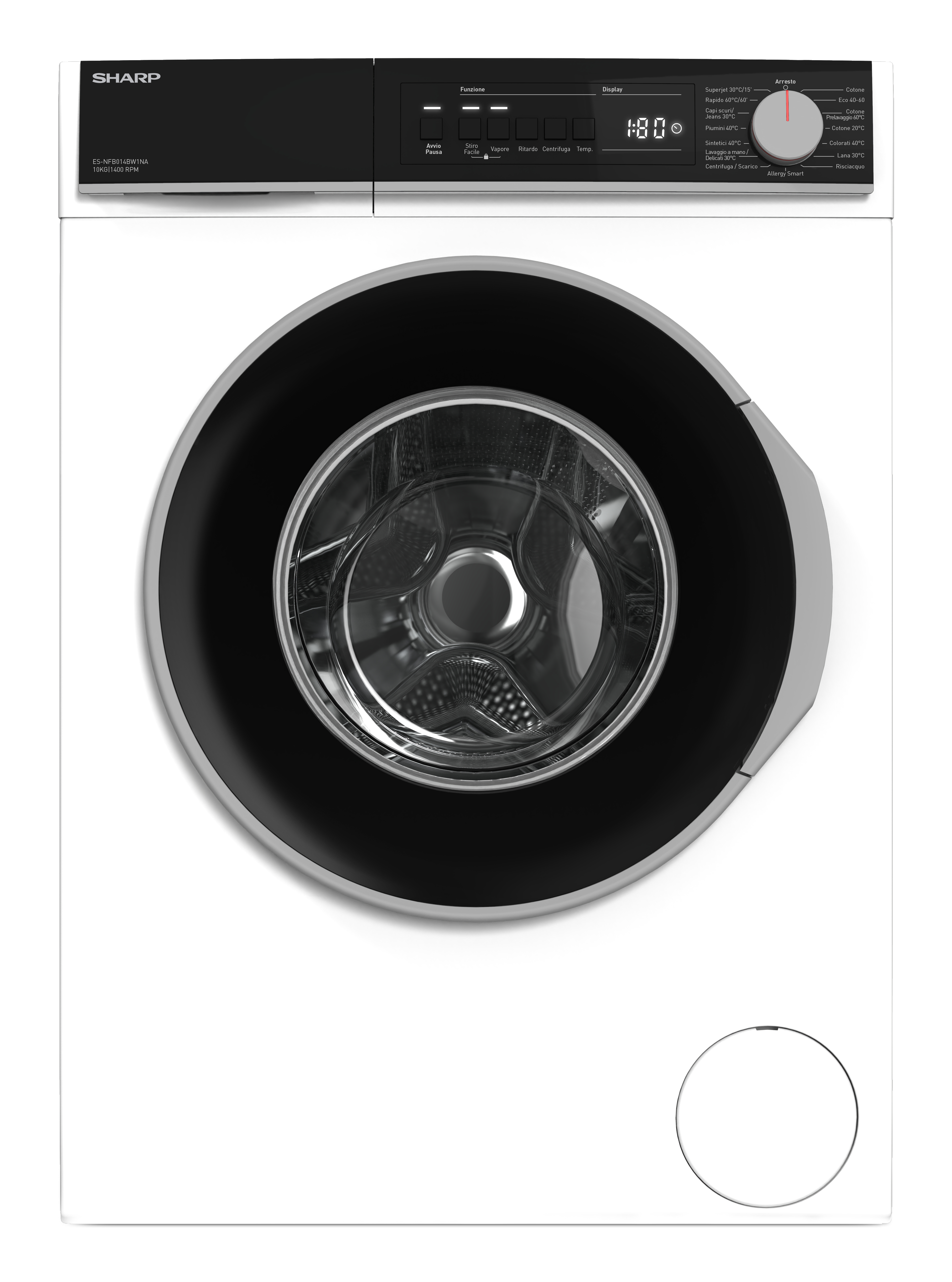 Sharp ES-NFB014BWNNA lavatrice Caricamento frontale 10 kg 1400 Giri/min Bianco Sharp ES-NFB014BWNNA lavatrice Caricamento frontale 10 kg 1400 Giri/min Bianco