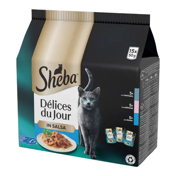 Sheba Cat Délices Du Jour in salsa Multipack 15x50 gr Selezione del Mare - 1° ORDINE? scegli tra BZR5 - BZR20 + 200 pt fedeltà