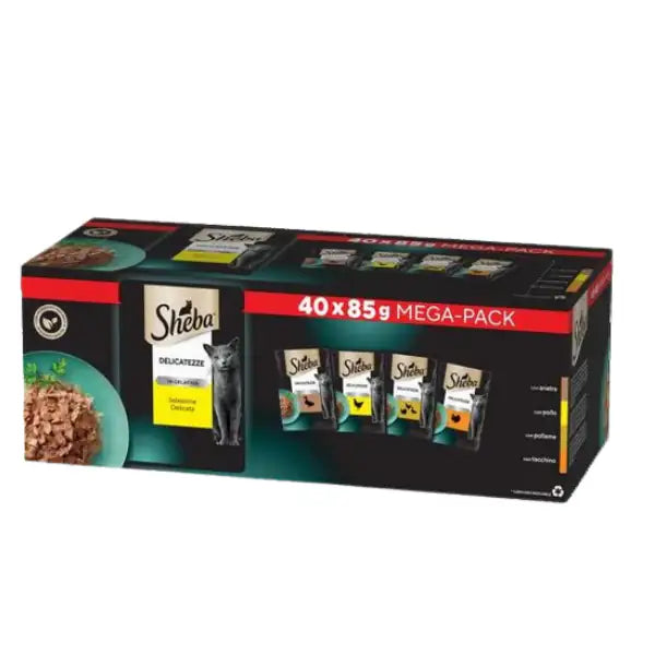 Sheba Delicatezze in gelatina Multipack 40x85 gr Selezione Delicata - 1° ORDINE? scegli tra BZR5 - BZR20 + 200 pt fedeltà