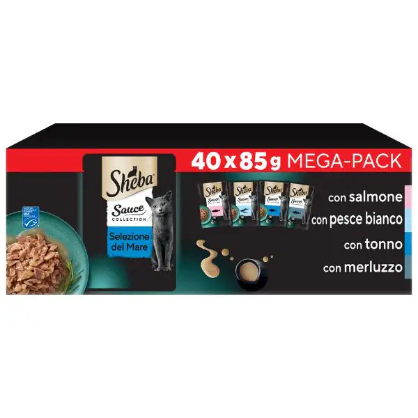 Sheba Delicatezze in salsa Mega Pack 40x85 gr Selezione del Mare - 1° ORDINE? scegli tra BZR5 - BZR20 + 200 pt fedeltà