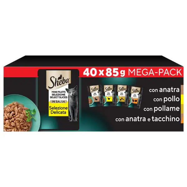 Sheba Delicatezze in salsa Mega Pack 40x85 gr Selezione Delicata - 1° ORDINE? scegli tra BZR5 - BZR20 + 200 pt fedeltà