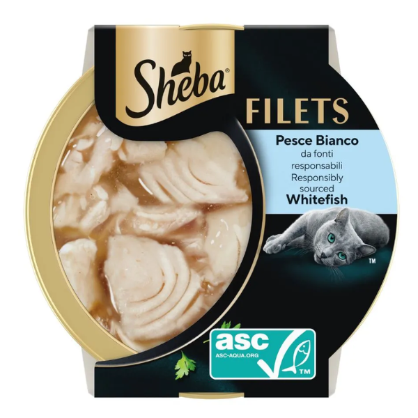 Sheba Filets in salsa 60 gr Pesce bianco - confezione da 16 pezzi - Cibo umido per gatti - 1° ORDINE? scegli tra BZR5 - BZR20 + 200 pt fedeltà