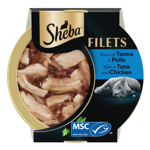 Sheba Filets in salsa 60 gr Pollo e tonno - confezione da 16 pezzi - Cibo umido per gatti - 1° ORDINE? scegli tra BZR5 - BZR20 + 200 pt fedeltà