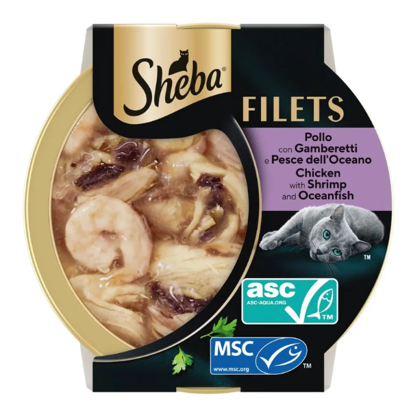 Sheba Filets in salsa 60 gr Pollo, gamberetti e pesce - confezione da 16 pezzi - Cibo umido per gatti - 1° ORDINE? scegli tra BZR5 - BZR20 + 200 pt fedeltà Sheba Filets in salsa 60 gr Pollo, gamberetti e pesce - confezione da 16 pezzi - Cibo umido per gatti - 1° ORDINE? scegli tra BZR5 - BZR20 + 200 pt fedeltà