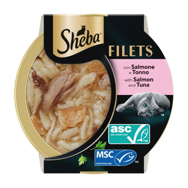 Sheba Filets in salsa 60 gr Salmone e tonno - confezione da 16 pezzi - Cibo umido per gatti - 1° ORDINE? scegli tra BZR5 - BZR20 + 200 pt fedeltà