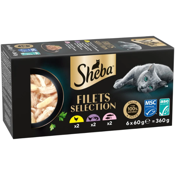 Sheba Filets in salsa Multipack 6x60 gr Mix 2: Pollo Pesce Salmone - 1° ORDINE? scegli tra BZR5 - BZR20 + 200 pt fedeltà Sheba Filets in salsa Multipack 6x60 gr Mix 2: Pollo Pesce Salmone - 1° ORDINE? scegli tra BZR5 - BZR20 + 200 pt fedeltà
