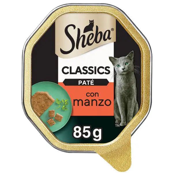 Sheba Patè classics 85gr Manzo - confezione da 22 pezzi - Cibo umido per gatti - 1° ORDINE? scegli tra BZR5 - BZR20 + 200 pt fedeltà